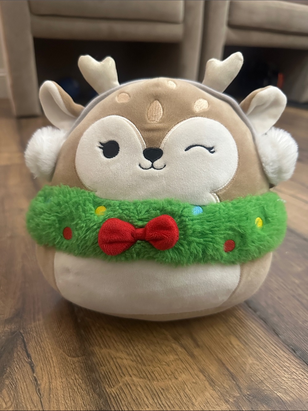 Squishmallows Plush Reindeer Holiday - Tan with Green Wreath